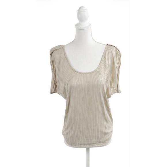 My Tribe Tops - Women's Tan Roll Cap Sleeve Scoop Neck T-shirt